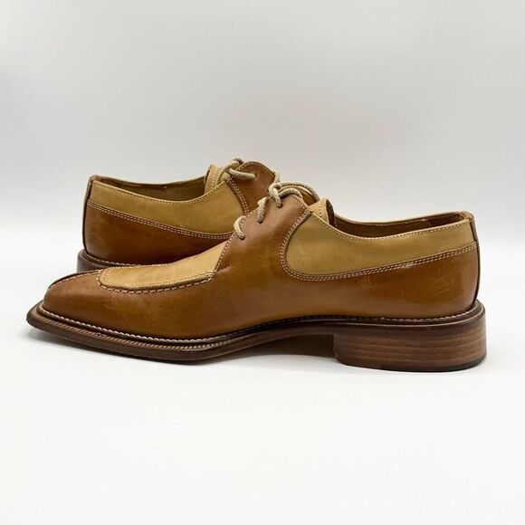 Givaldi Square Split-Stitch Toe Two-Toned Brown Tan Leather Hamdmade in Italy La main image 10